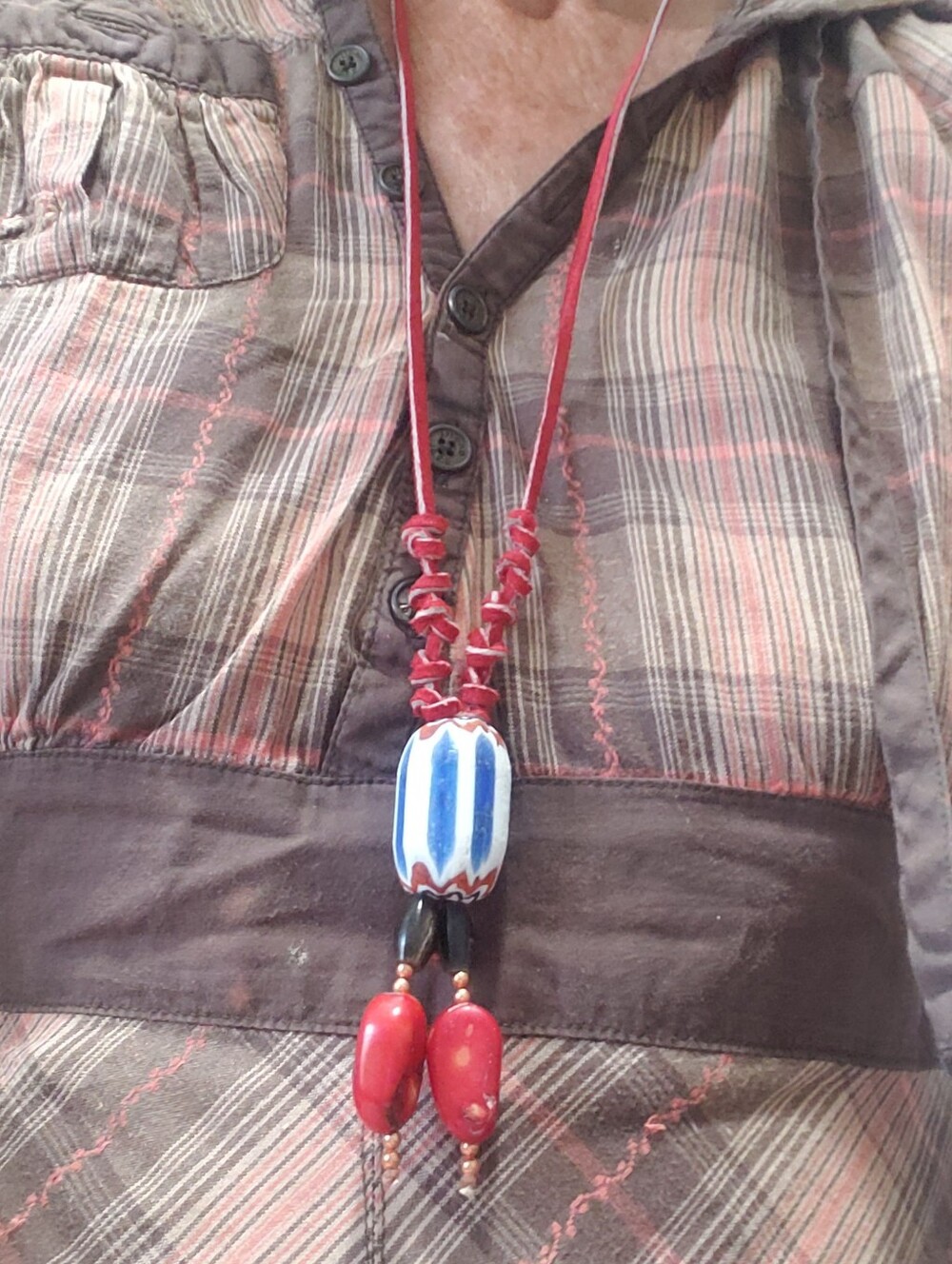 Authentic Large Chevron Bead And Coral  On Suede Leather cord